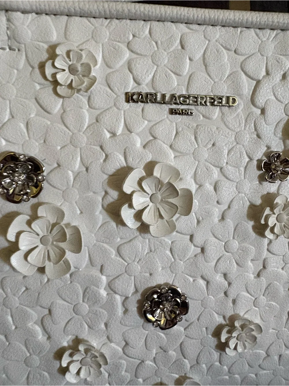 Karl Lagerfeld Cream Floral Appliqué Satchel - Picture 2 of 8